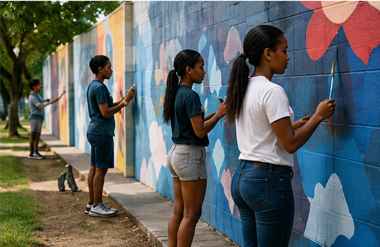 boys and girls stand by the walls